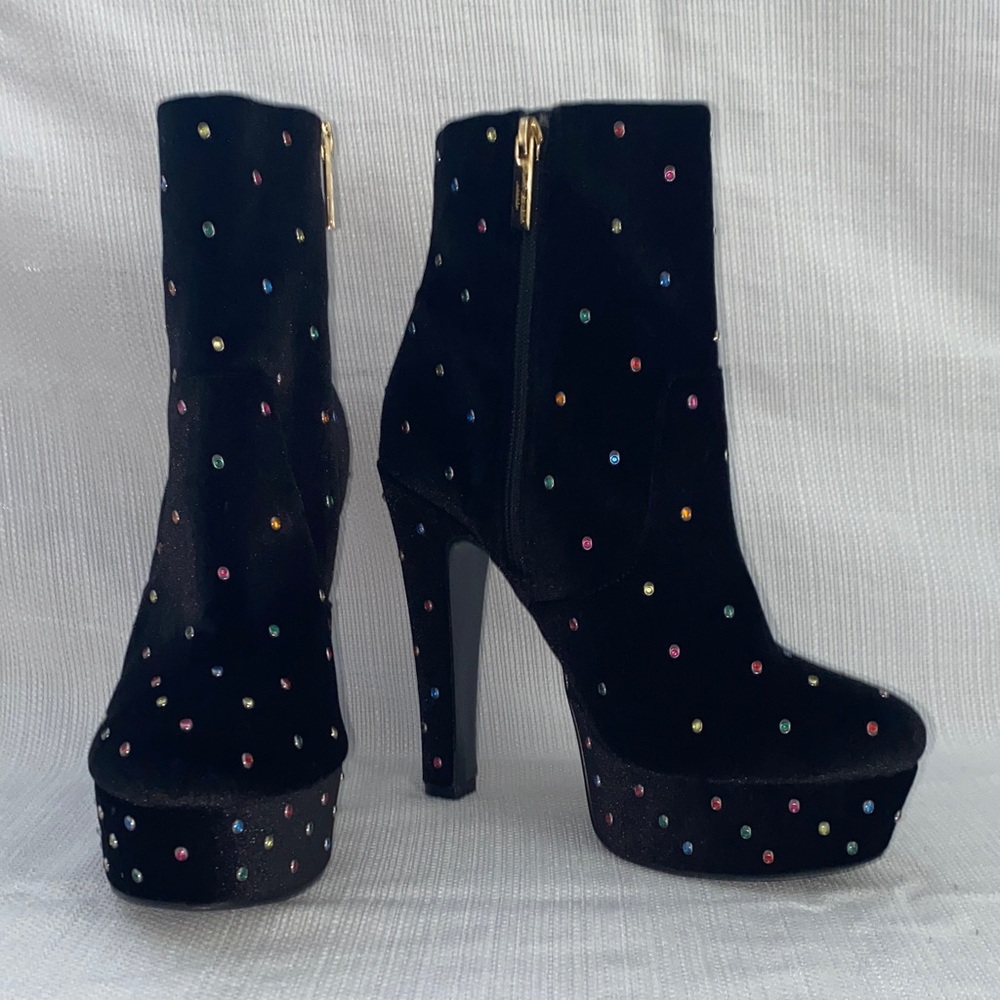 Kurt Geiger Black Heeled Boots with colored rhinestones